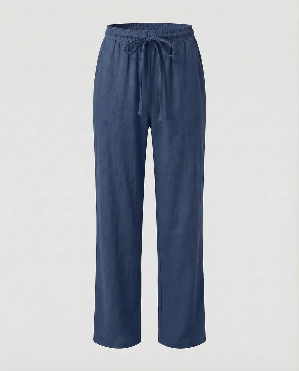 Pantaloni Donna in Misto Lino a Gamba Dritta – Modello Estivo con Vita Elasticizzata e Cintura da Annodare