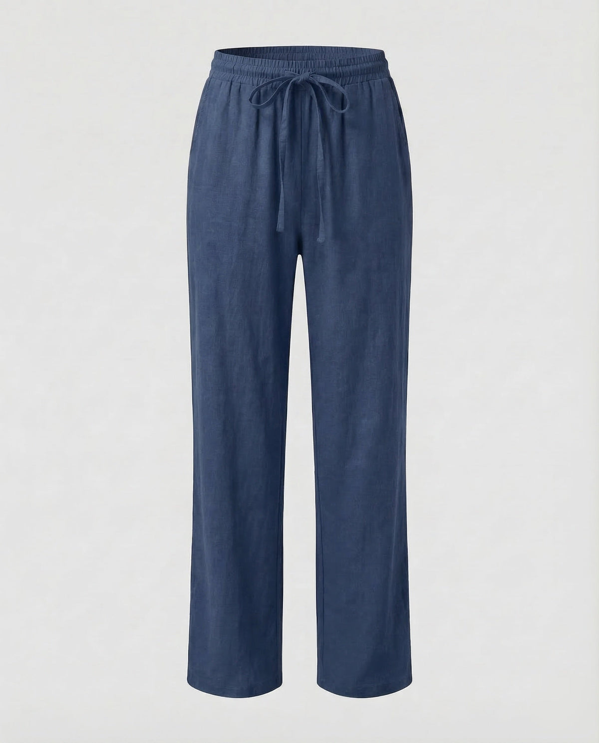 Pantaloni Donna in Misto Lino a Gamba Dritta – Modello Estivo con Vita Elasticizzata e Cintura da Annodare