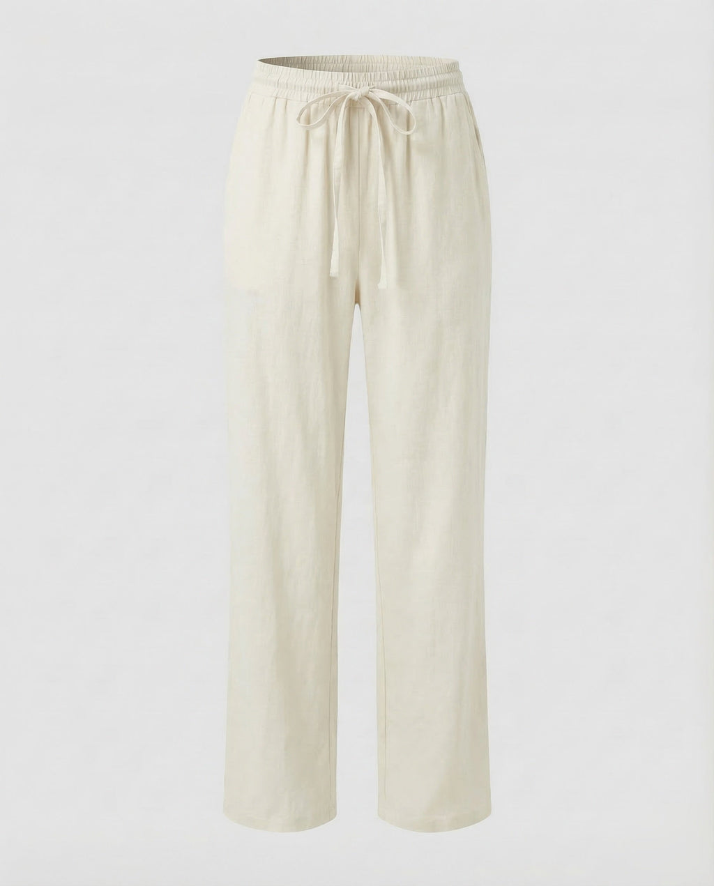 Pantaloni Donna in Misto Lino a Gamba Dritta – Modello Estivo con Vita Elasticizzata e Cintura da Annodare