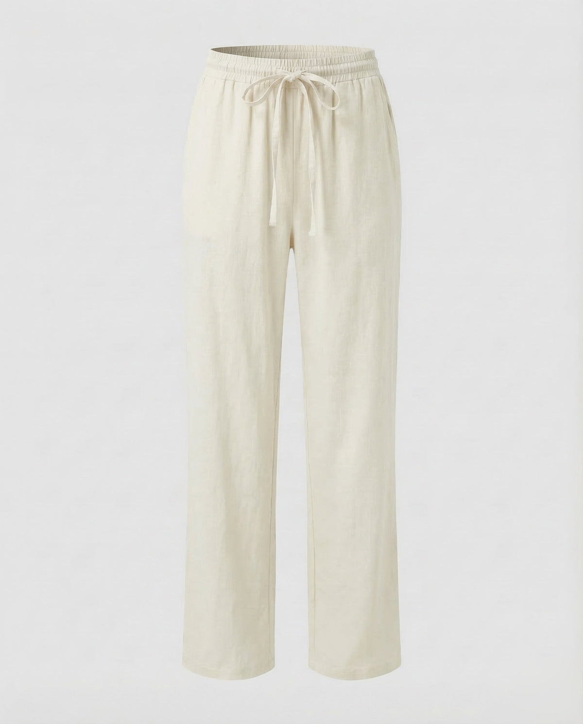 Pantaloni Donna in Misto Lino a Gamba Dritta – Modello Estivo con Vita Elasticizzata e Cintura da Annodare