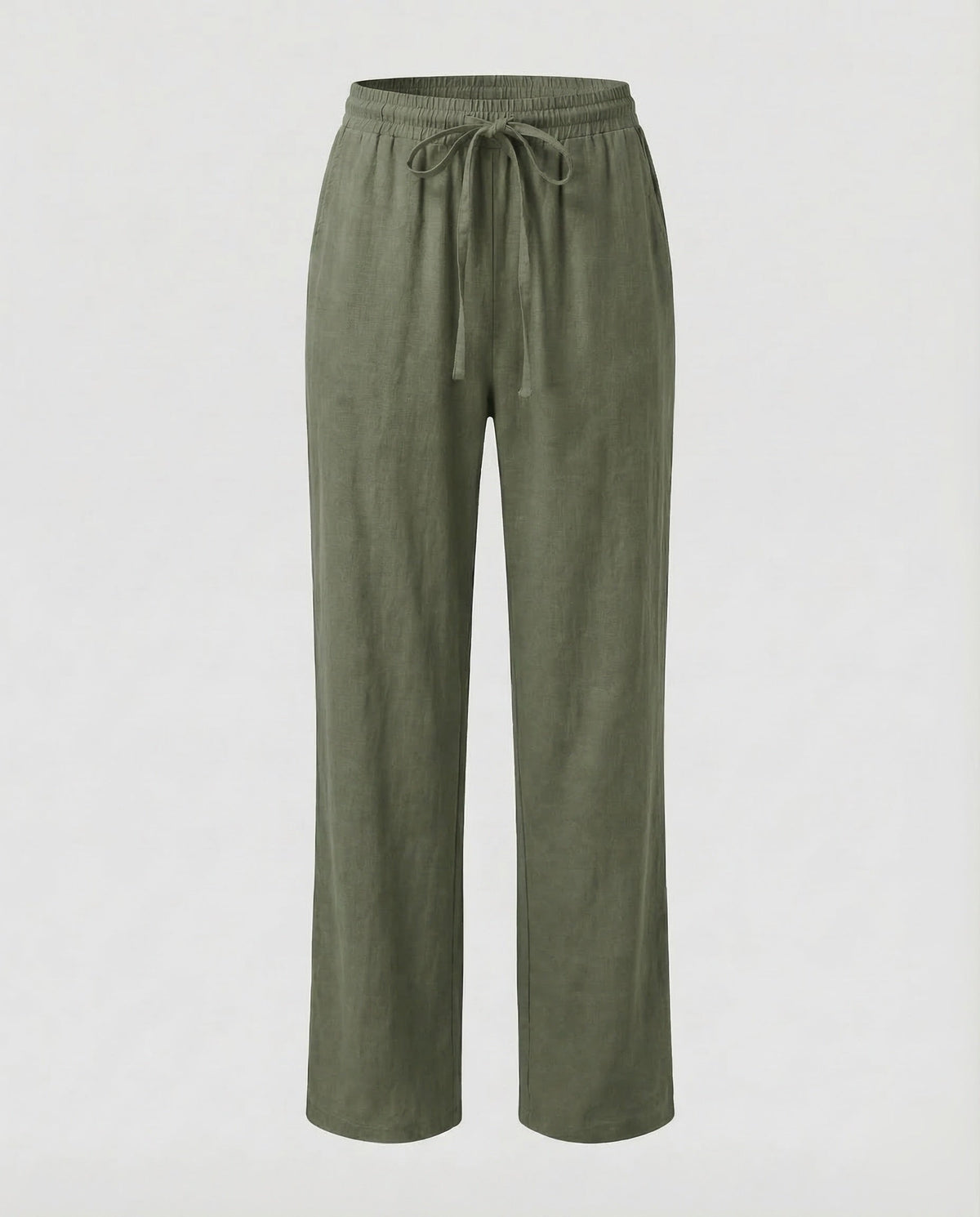 Pantaloni Donna in Misto Lino a Gamba Dritta – Modello Estivo con Vita Elasticizzata e Cintura da Annodare
