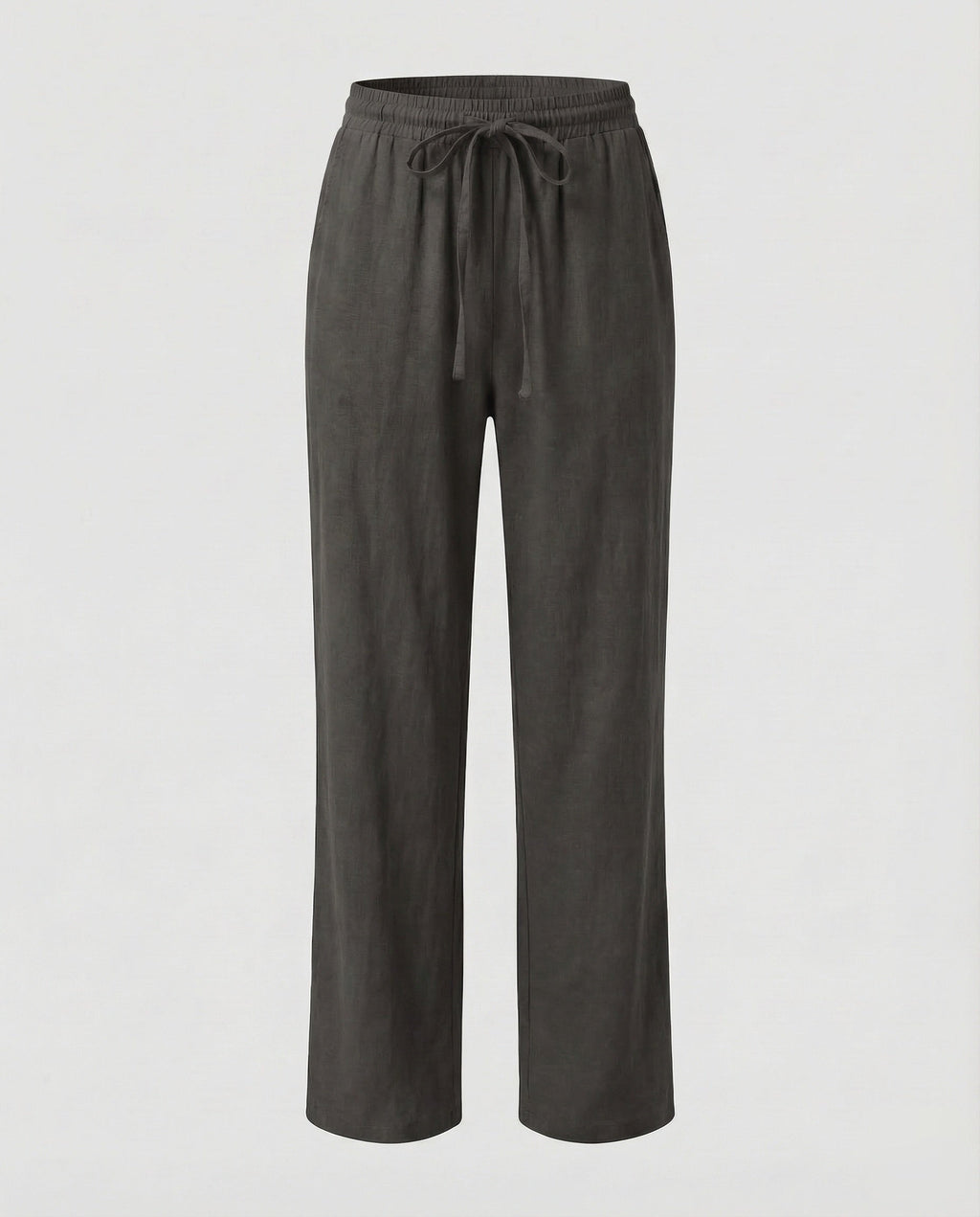 Pantaloni Donna in Misto Lino a Gamba Dritta – Modello Estivo con Vita Elasticizzata e Cintura da Annodare