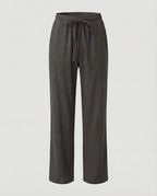 Pantaloni Donna in Misto Lino a Gamba Dritta – Modello Estivo con Vita Elasticizzata e Cintura da Annodare