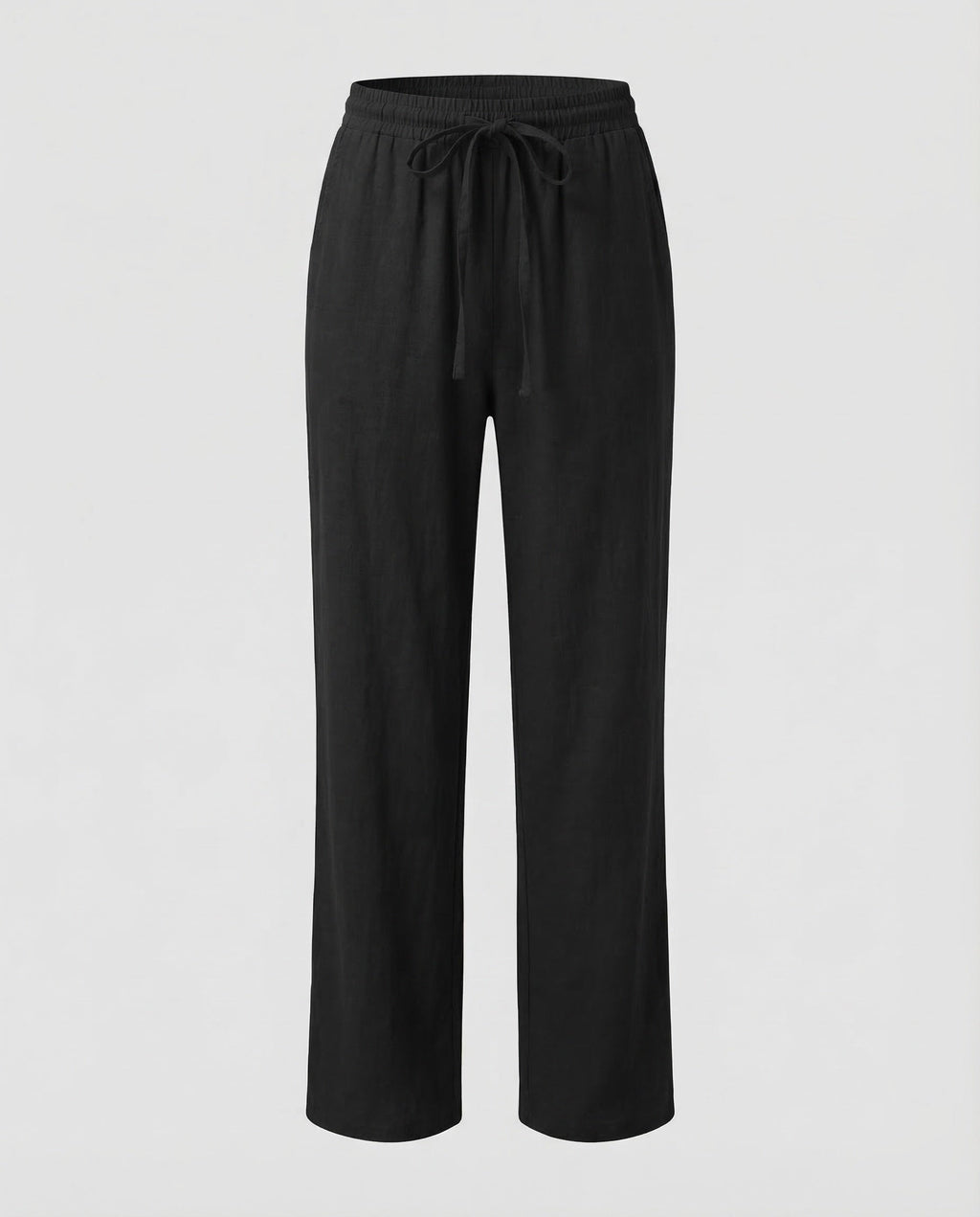 Pantaloni Donna in Misto Lino a Gamba Dritta – Modello Estivo con Vita Elasticizzata e Cintura da Annodare