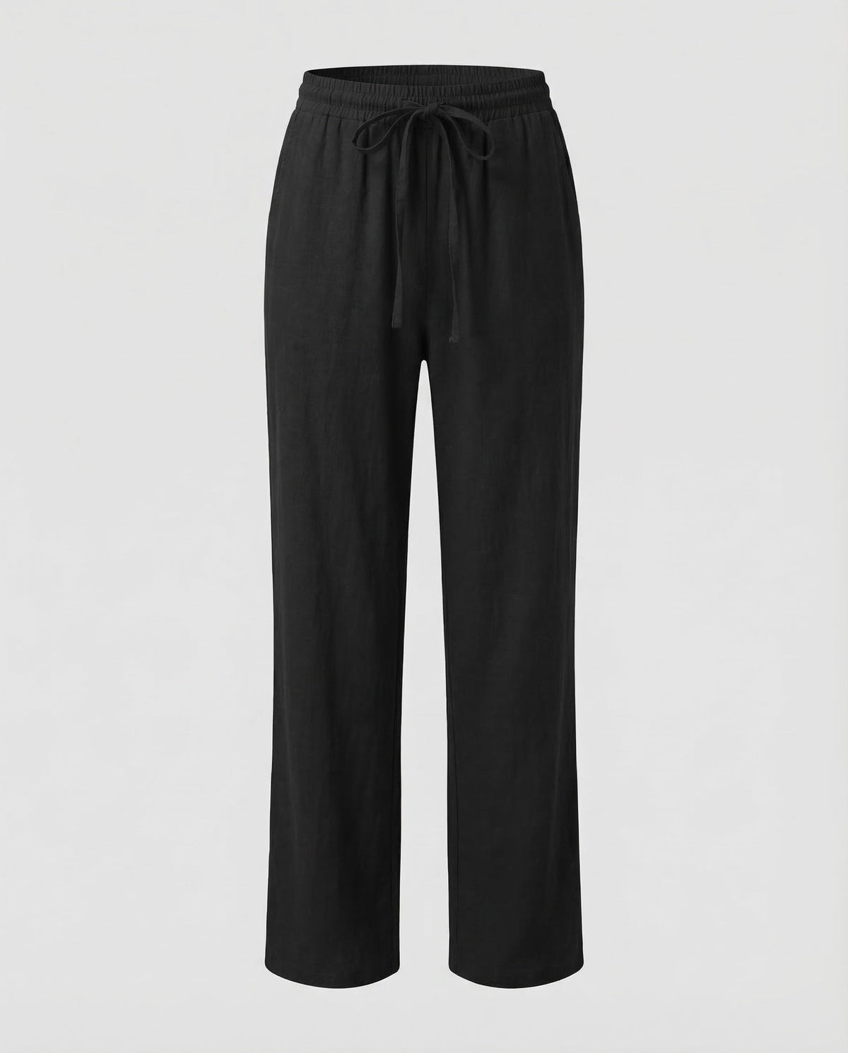 Pantaloni Donna in Misto Lino a Gamba Dritta – Modello Estivo con Vita Elasticizzata e Cintura da Annodare
