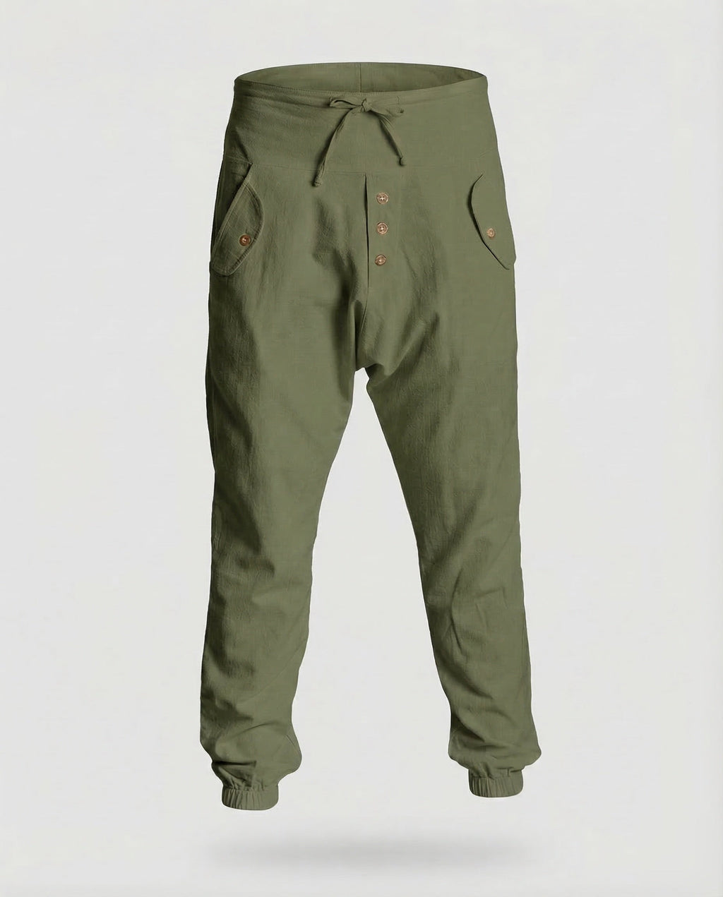 Pantalones harem para hombre de tiro bajo – Modelo casual de verano con cordón ajustable y bolsillos cargo