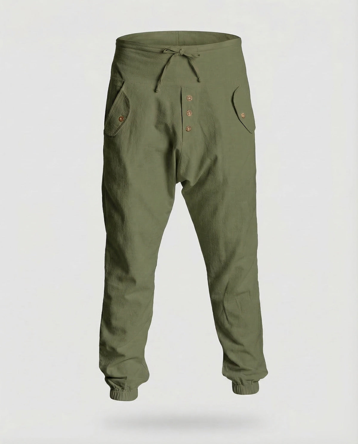 Pantalones harem para hombre de tiro bajo – Modelo casual de verano con cordón ajustable y bolsillos cargo