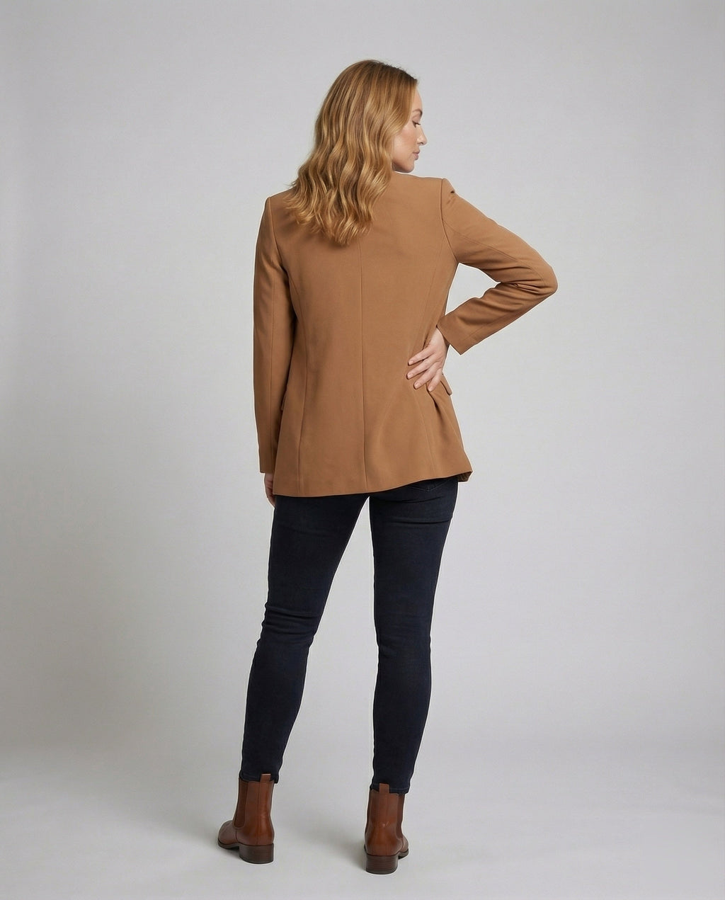 Blazer largo abierto para mujer con cuello chal – Chaqueta elegante y minimalista para la oficina y looks casuales