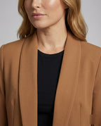 Blazer largo abierto para mujer con cuello chal – Chaqueta elegante y minimalista para la oficina y looks casuales