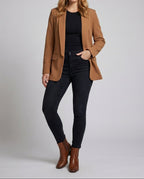 Blazer largo abierto para mujer con cuello chal – Chaqueta elegante y minimalista para la oficina y looks casuales