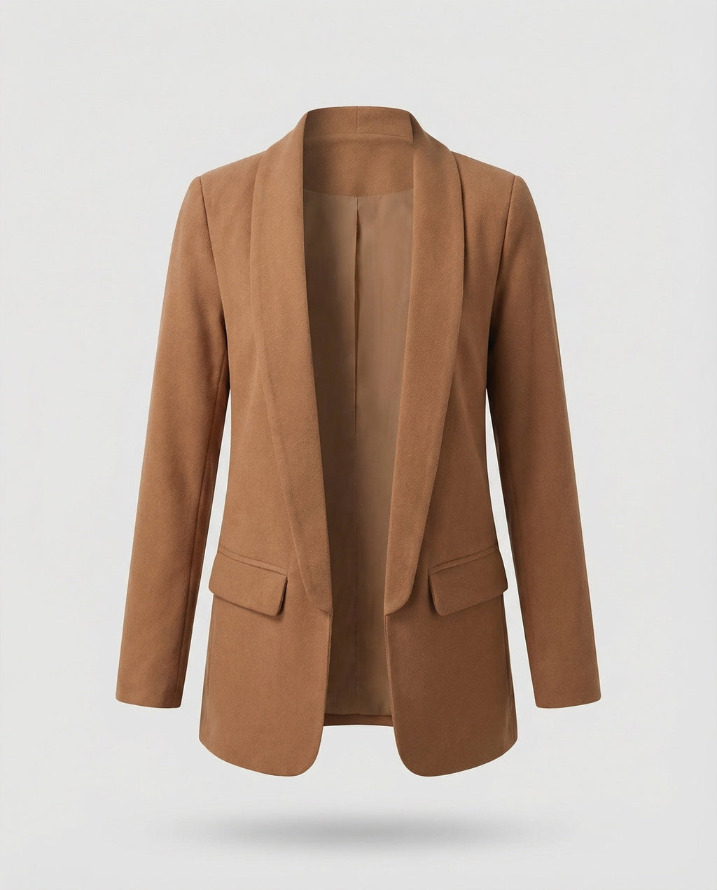 Blazer largo abierto para mujer con cuello chal – Chaqueta elegante y minimalista para la oficina y looks casuales
