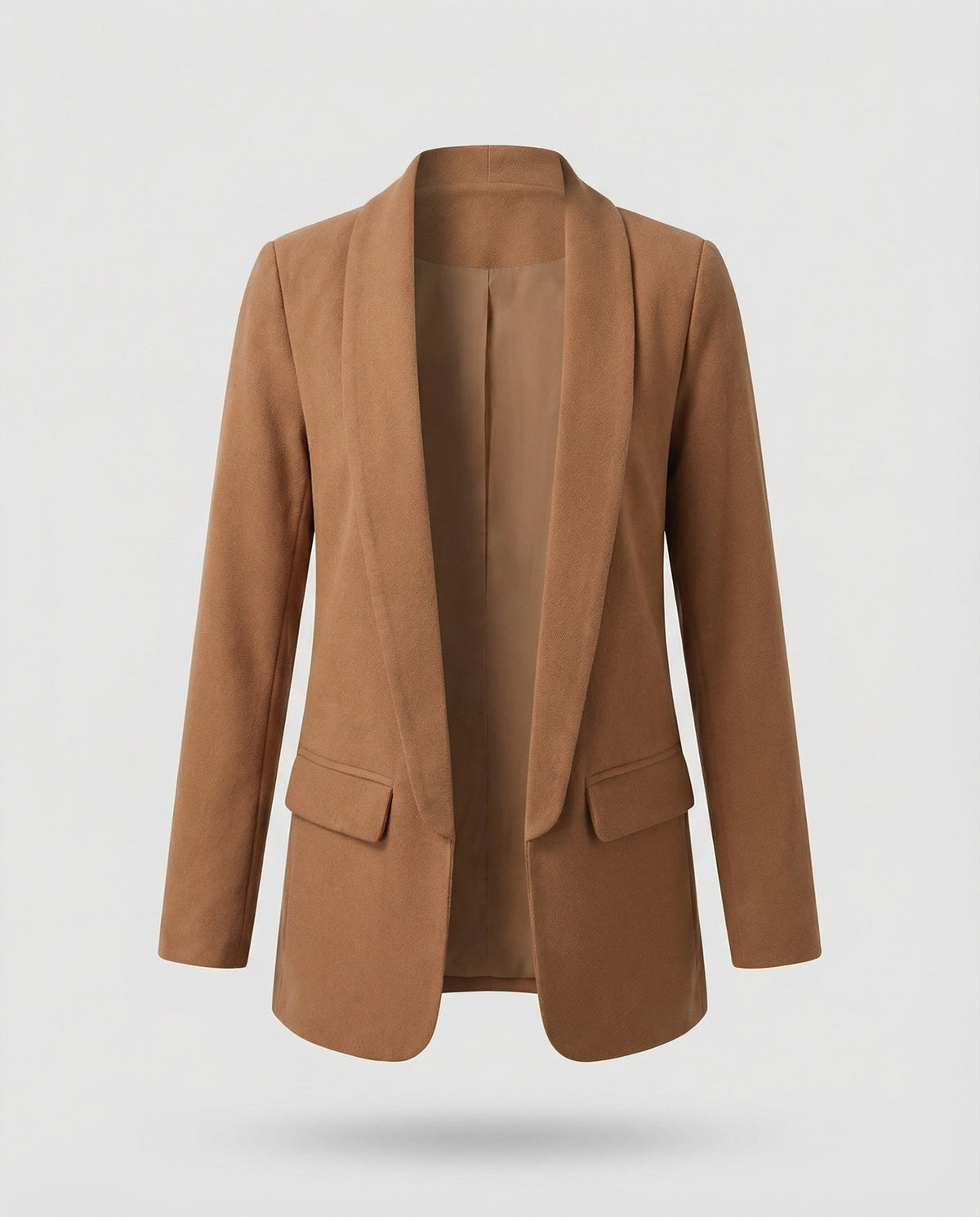 Blazer largo abierto para mujer con cuello chal – Chaqueta elegante y minimalista para la oficina y looks casuales