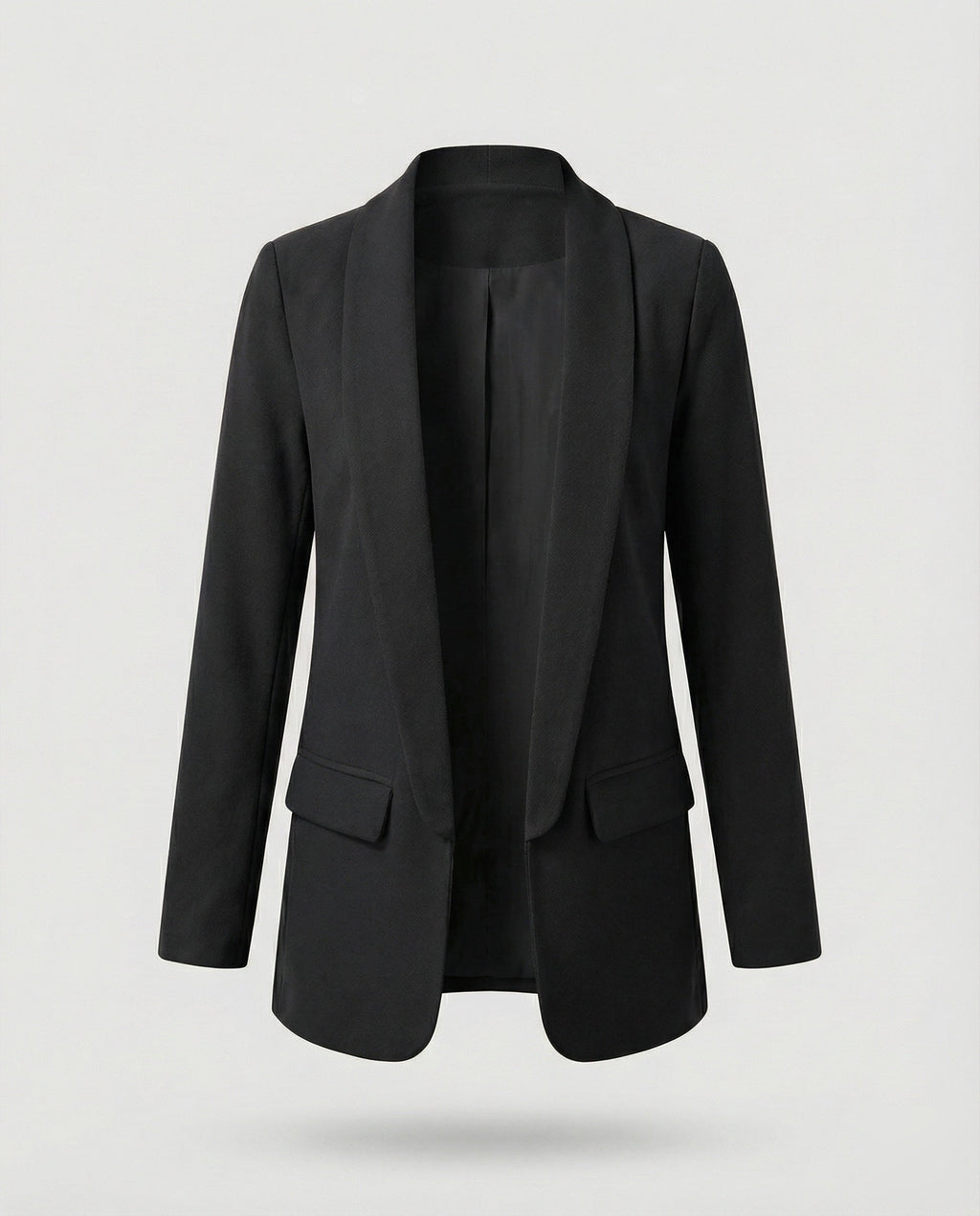 Blazer largo abierto para mujer con cuello chal – Chaqueta elegante y minimalista para la oficina y looks casuales
