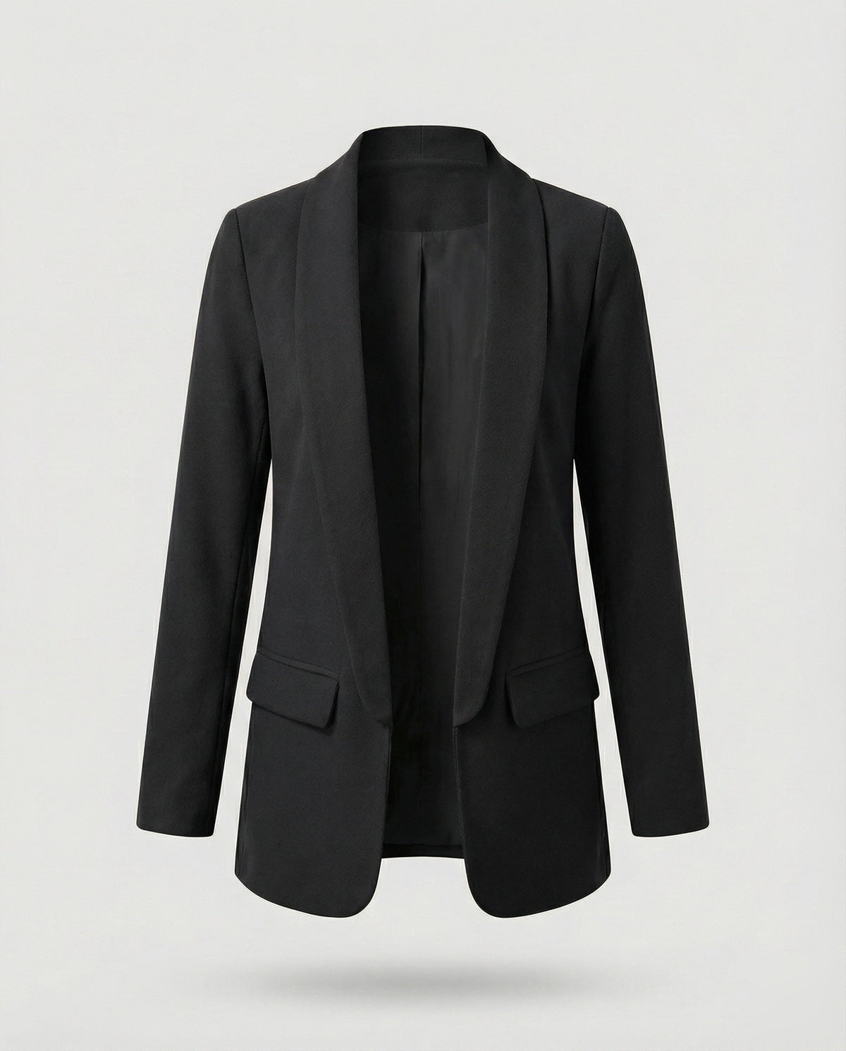 Blazer largo abierto para mujer con cuello chal – Chaqueta elegante y minimalista para la oficina y looks casuales