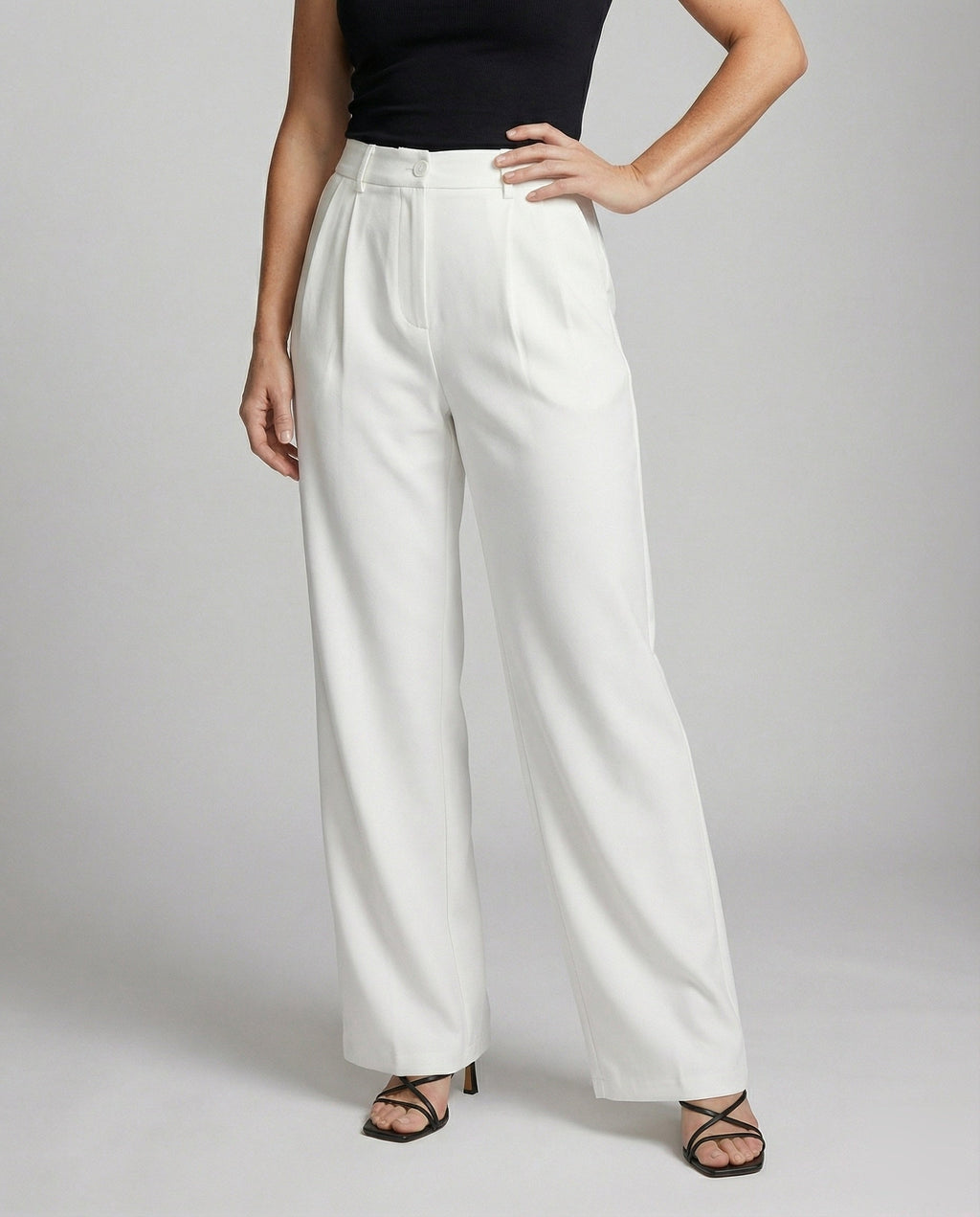 Pantaloni Palazzo Donna Eleganti a Vita Alta con Pieghe Frontali – Modello Lungo con Passanti per Cintura