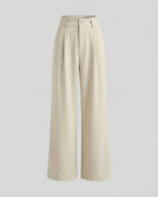 Pantaloni Palazzo Donna Eleganti a Vita Alta con Pieghe Frontali – Modello Lungo con Passanti per Cintura