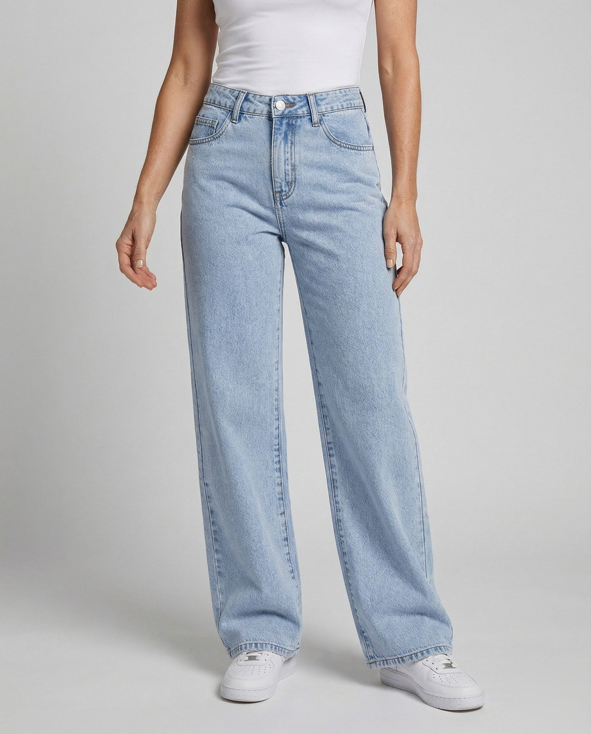 Jeans Donna a Vita Alta con Gamba Larga – Pantaloni Denim Wide Leg Lunghi con Cinque Tasche