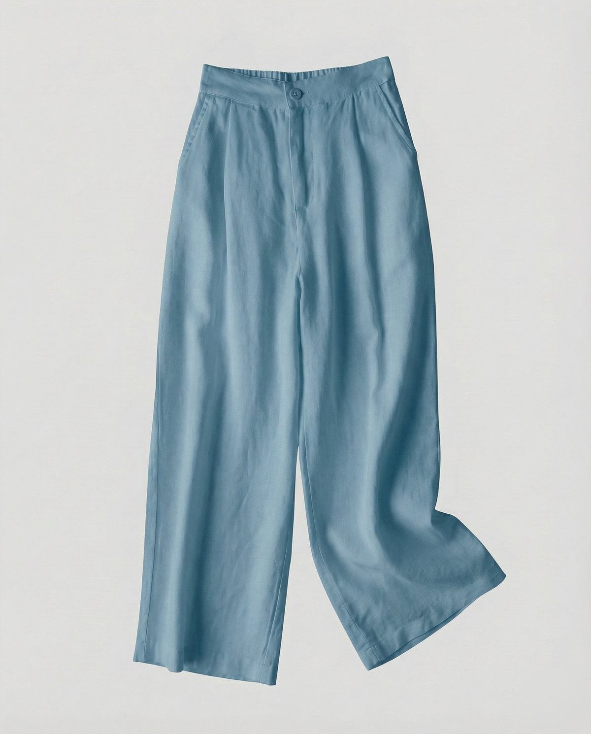 Pantaloni Eleganti Donna a Vita Alta e Gamba Larga – Modello Leggero Effetto Lino con Pieghe Frontali