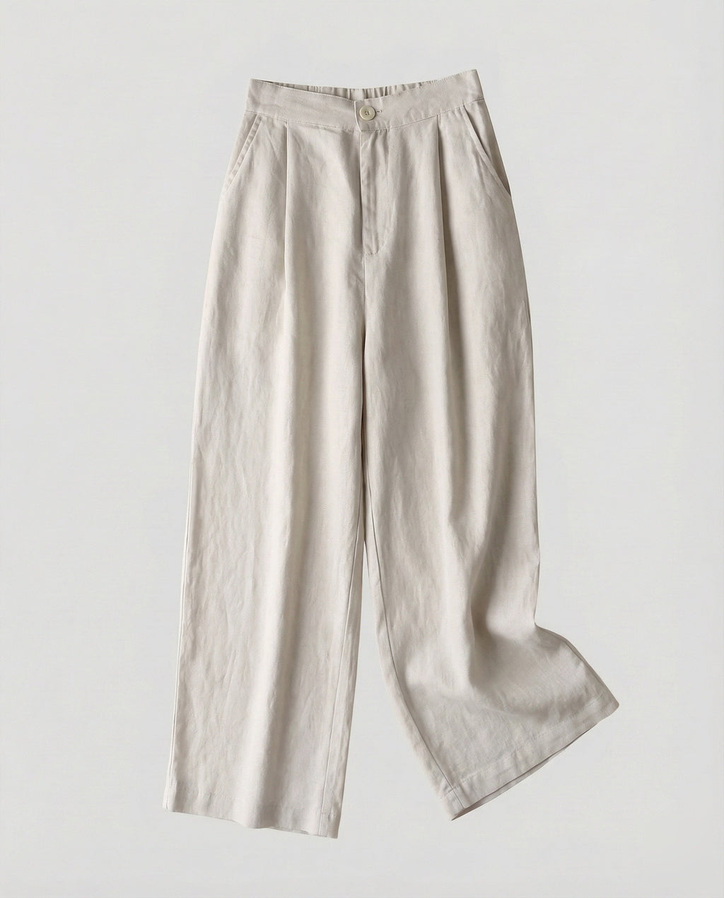 Pantaloni Eleganti Donna a Vita Alta e Gamba Larga – Modello Leggero Effetto Lino con Pieghe Frontali