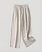 Pantaloni Eleganti Donna a Vita Alta e Gamba Larga – Modello Leggero Effetto Lino con Pieghe Frontali