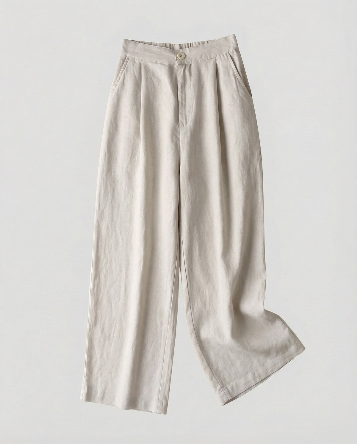 Pantaloni Eleganti Donna a Vita Alta e Gamba Larga – Modello Leggero Effetto Lino con Pieghe Frontali