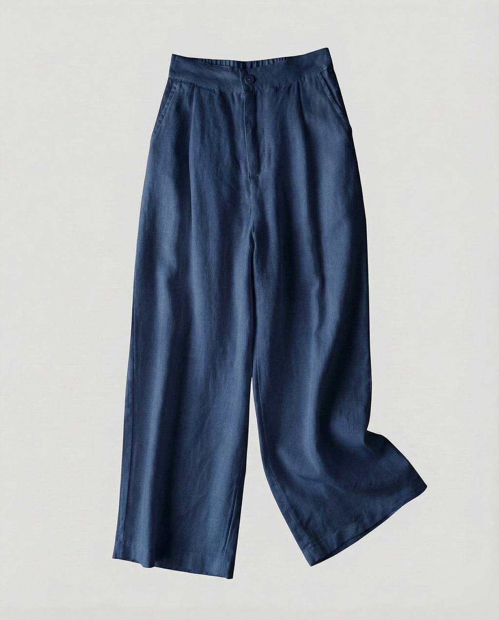Pantaloni Eleganti Donna a Vita Alta e Gamba Larga – Modello Leggero Effetto Lino con Pieghe Frontali