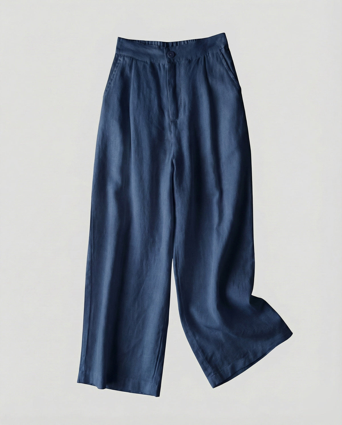 Pantaloni Eleganti Donna a Vita Alta e Gamba Larga – Modello Leggero Effetto Lino con Pieghe Frontali