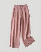 Pantaloni Eleganti Donna a Vita Alta e Gamba Larga – Modello Leggero Effetto Lino con Pieghe Frontali