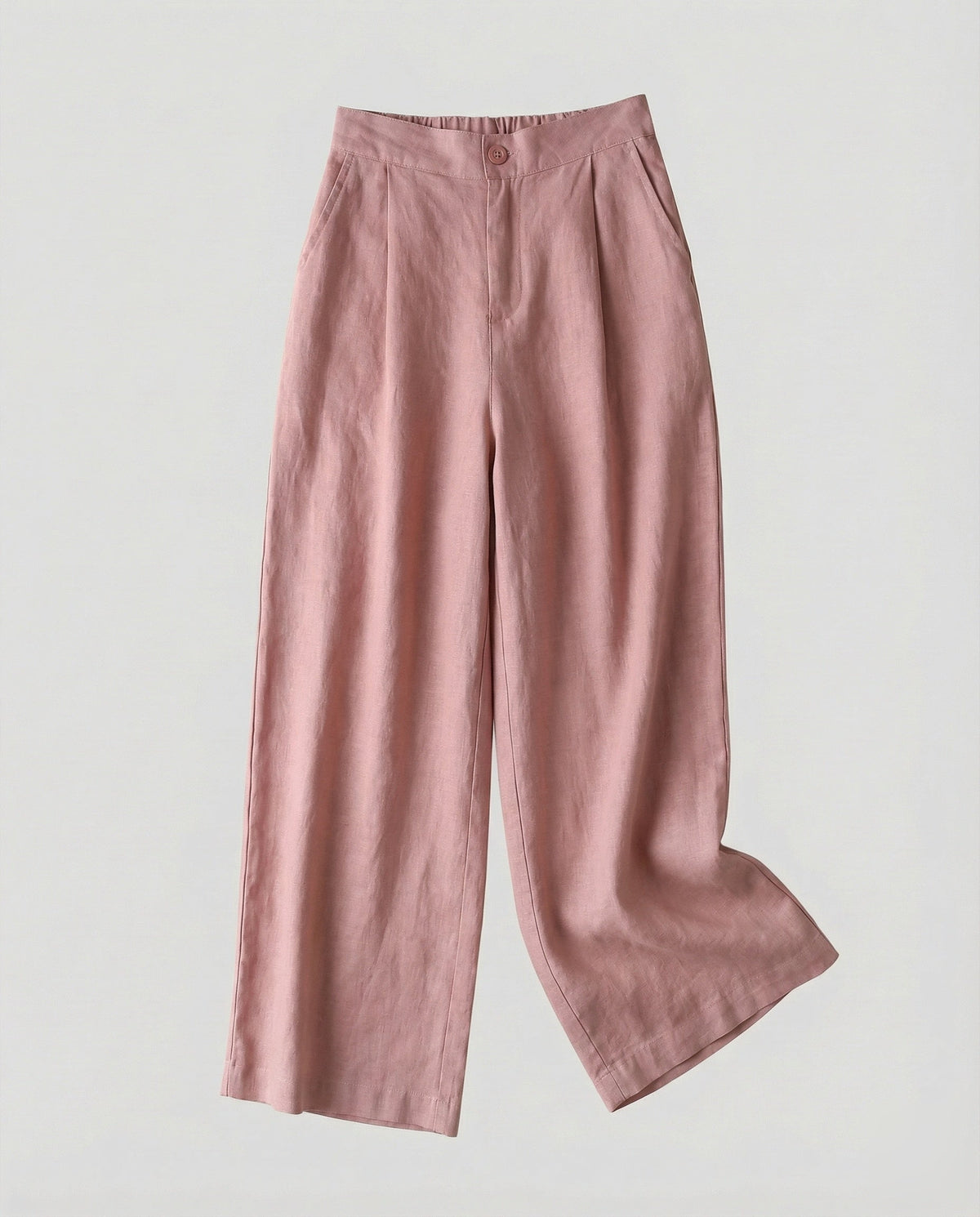 Pantaloni Eleganti Donna a Vita Alta e Gamba Larga – Modello Leggero Effetto Lino con Pieghe Frontali