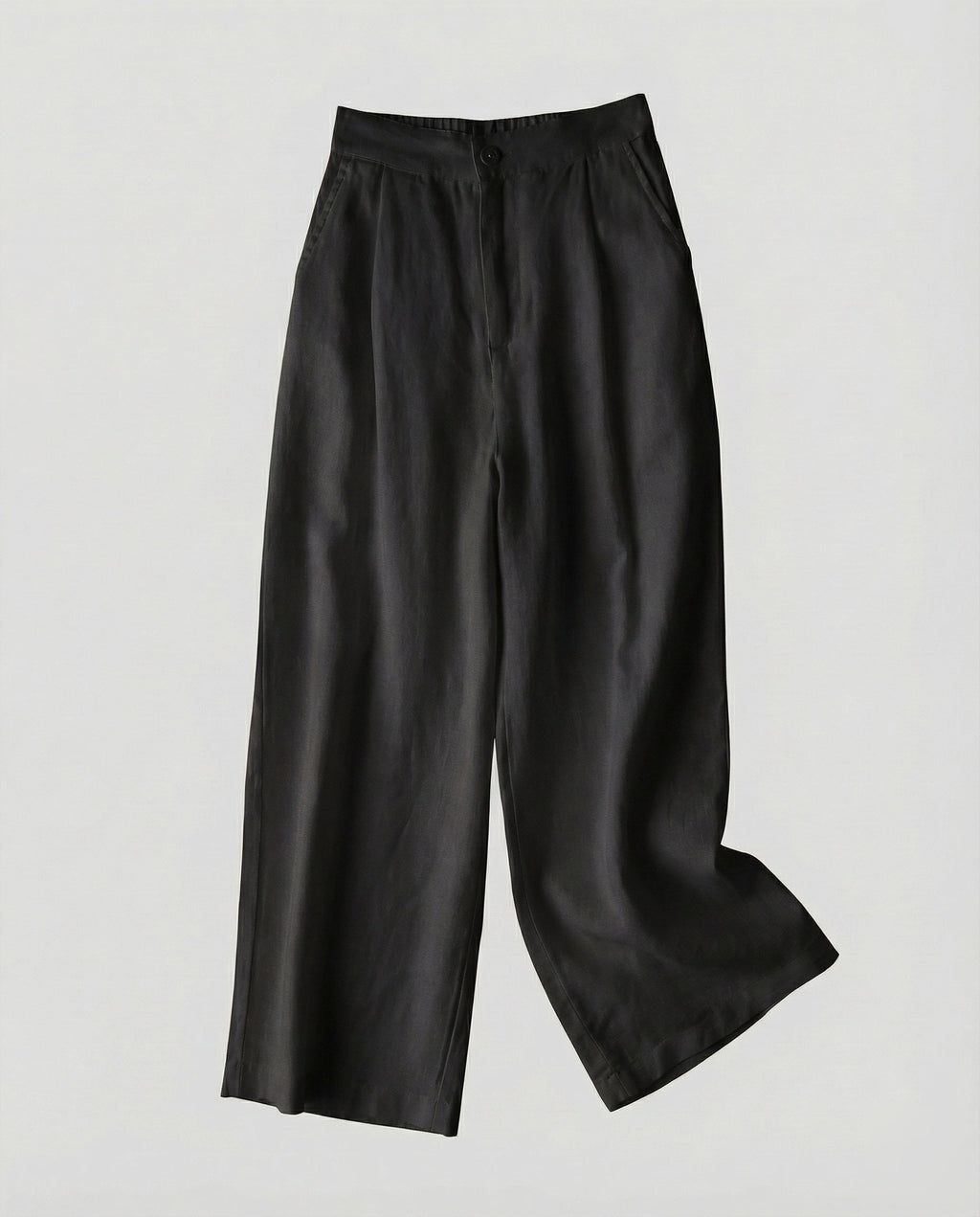 Pantaloni Eleganti Donna a Vita Alta e Gamba Larga – Modello Leggero Effetto Lino con Pieghe Frontali