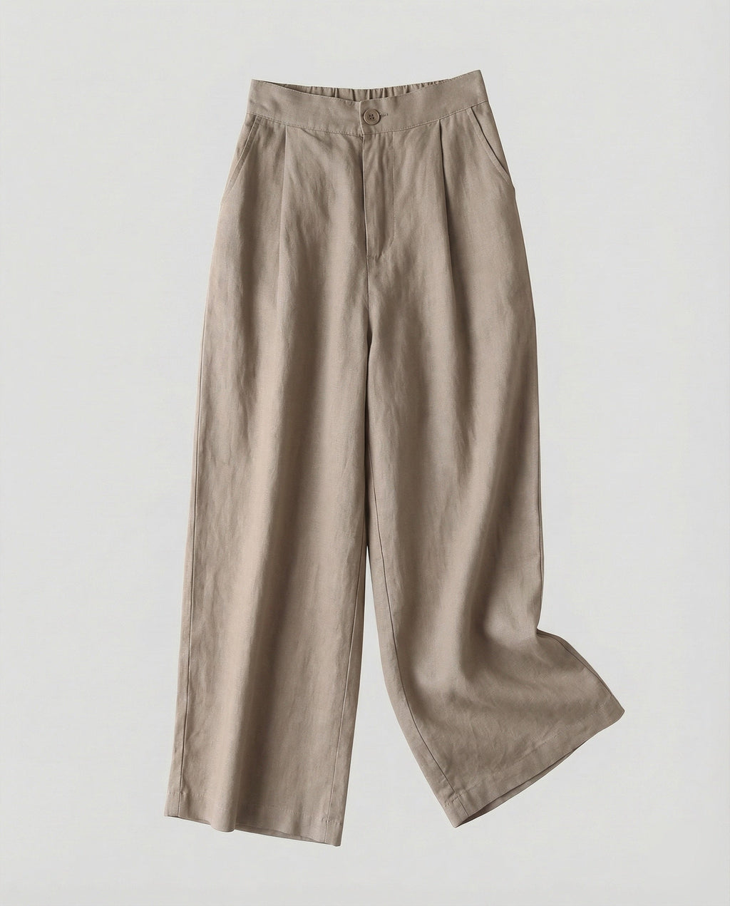 Pantaloni Eleganti Donna a Vita Alta e Gamba Larga – Modello Leggero Effetto Lino con Pieghe Frontali