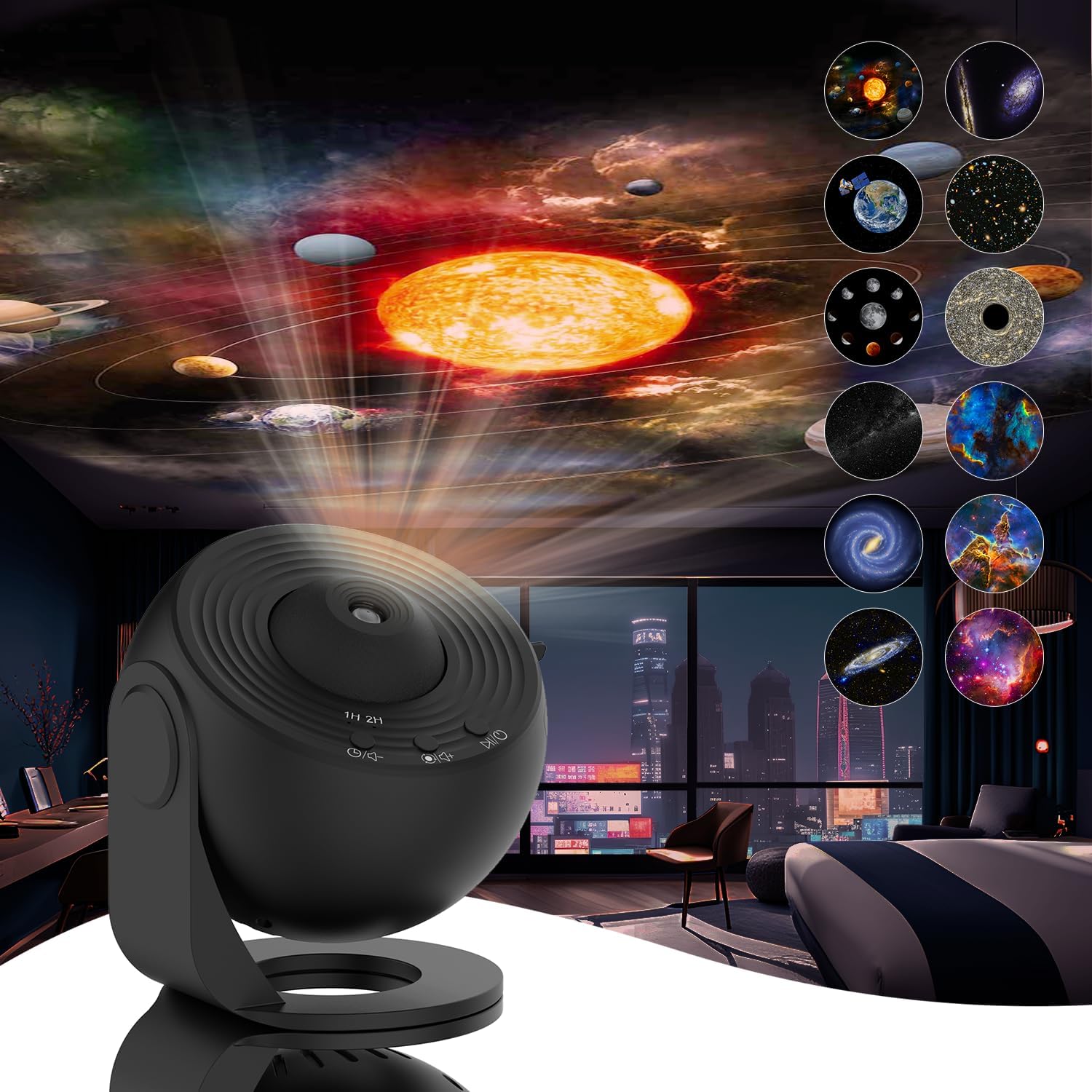 Proiettore di stelle rotante a 360° con 12 effetti atmosferici – Proiezione HD con messa a fuoco regolabile per la camera da letto
