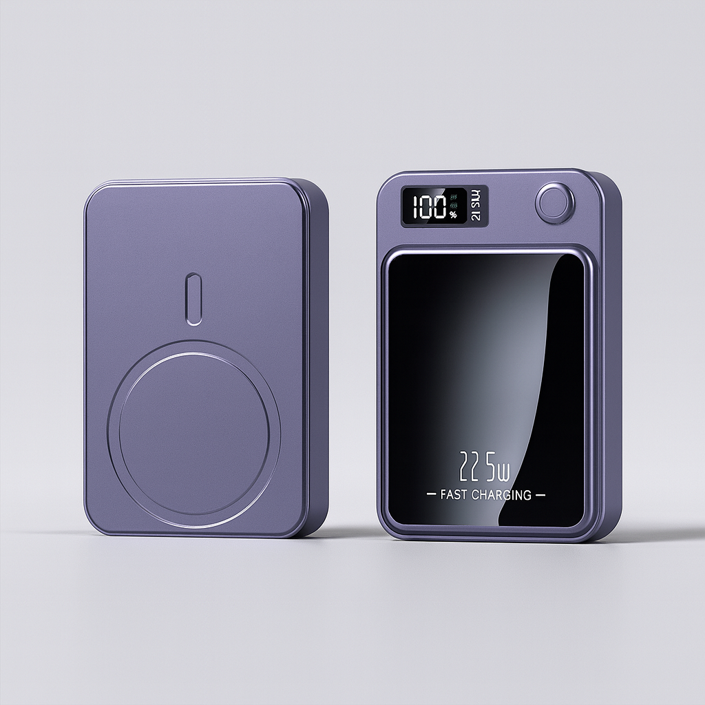 20000mAh Bærbar Powerbank med 22,5W Hurtig Opladning og Trådløs Funktion – Slank og Let at Transportere