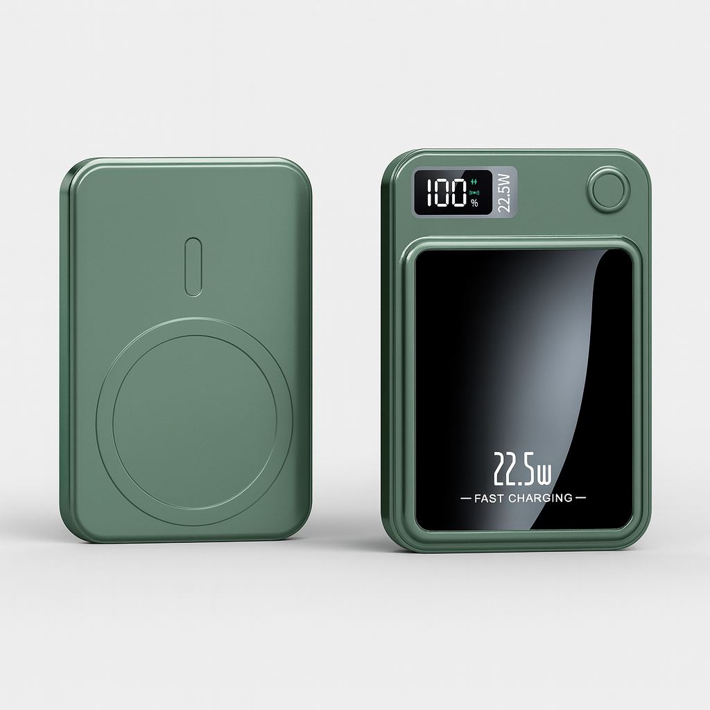 20000mAh Bærbar Powerbank med 22,5W Hurtig Opladning og Trådløs Funktion – Slank og Let at Transportere