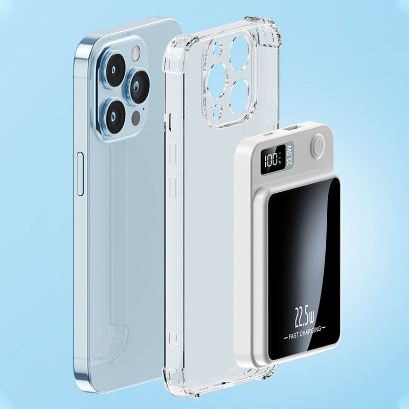 20000mAh Bærbar Powerbank med 22,5W Hurtig Opladning og Trådløs Funktion – Slank og Let at Transportere