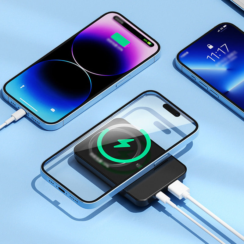 20000mAh Bærbar Powerbank med 22,5W Hurtig Opladning og Trådløs Funktion – Slank og Let at Transportere