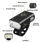 LED cykellygte - 1000 & 500 lumen - USB genopladelig