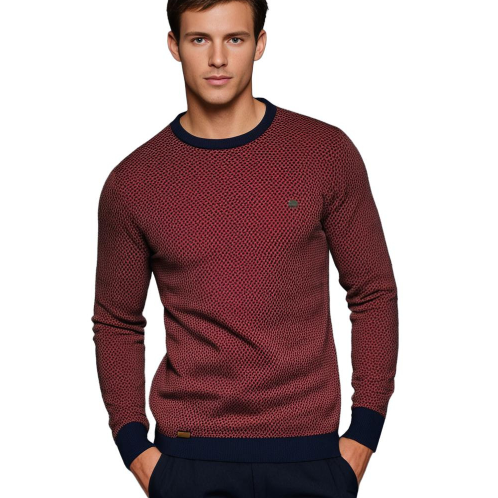 Maglione Uomo Girocollo con Fantasia Stampata e Bordi a Coste – Eleganza Casual e Comfort