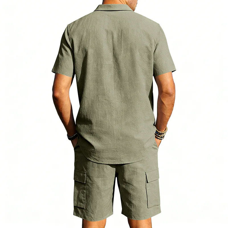 Completo Estivo Uomo 100% Lino con Camicia e Shorts