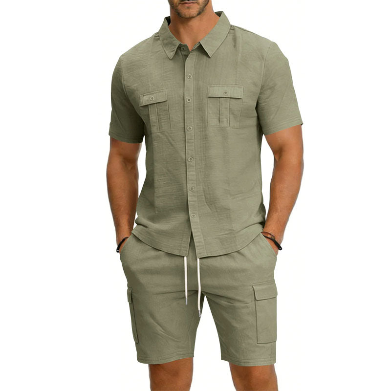 Completo Estivo Uomo 100% Lino con Camicia e Shorts