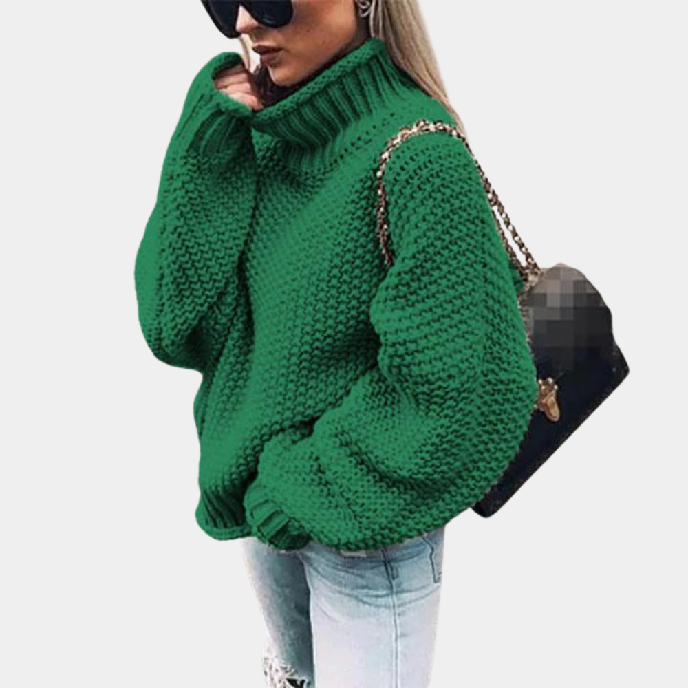 Pull oversize pour femme à col roulé - maille épaisse, chaude et douce
