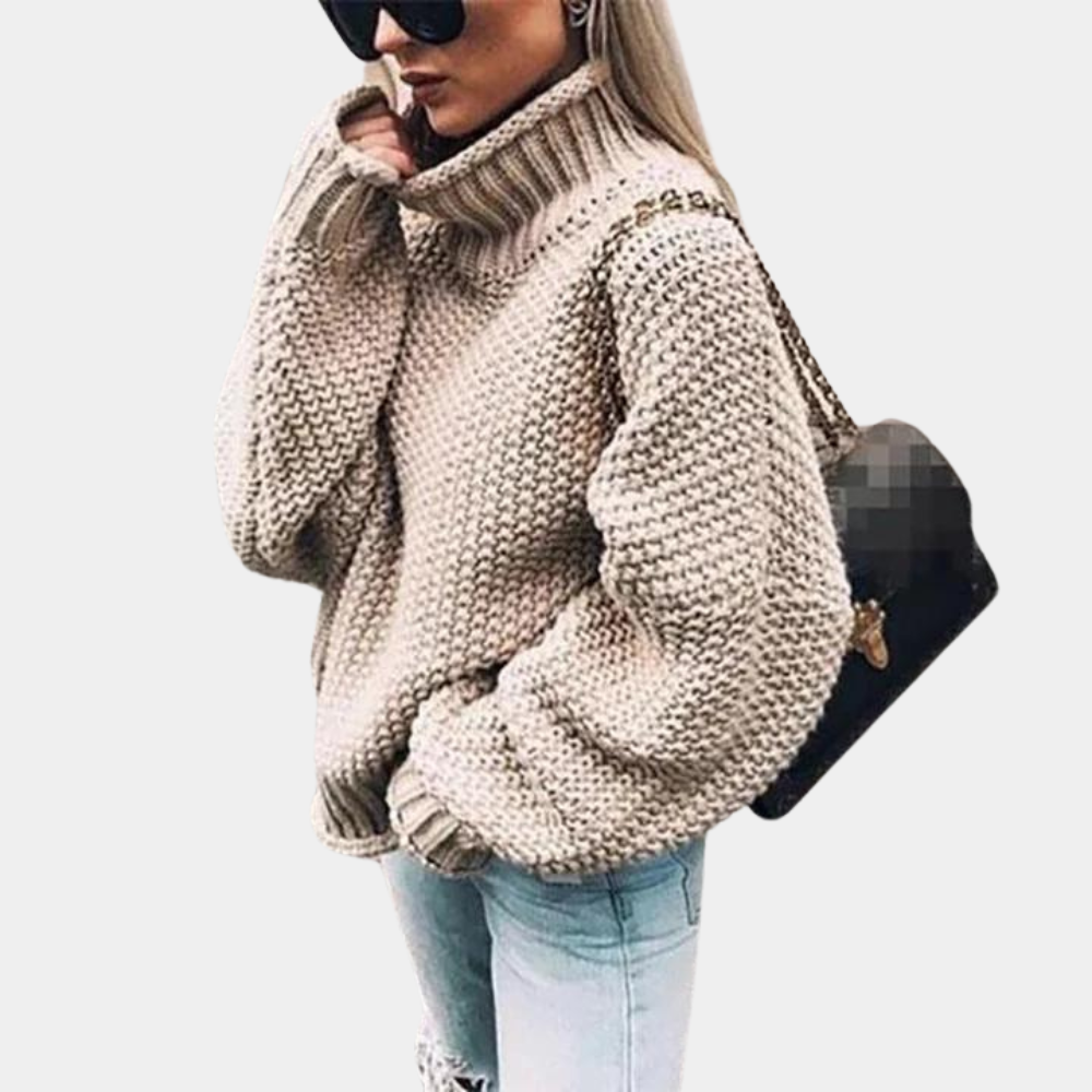 Pull oversize pour femme à col roulé - maille épaisse, chaude et douce