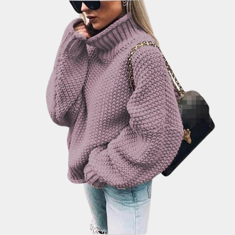 Pull oversize pour femme à col roulé - maille épaisse, chaude et douce