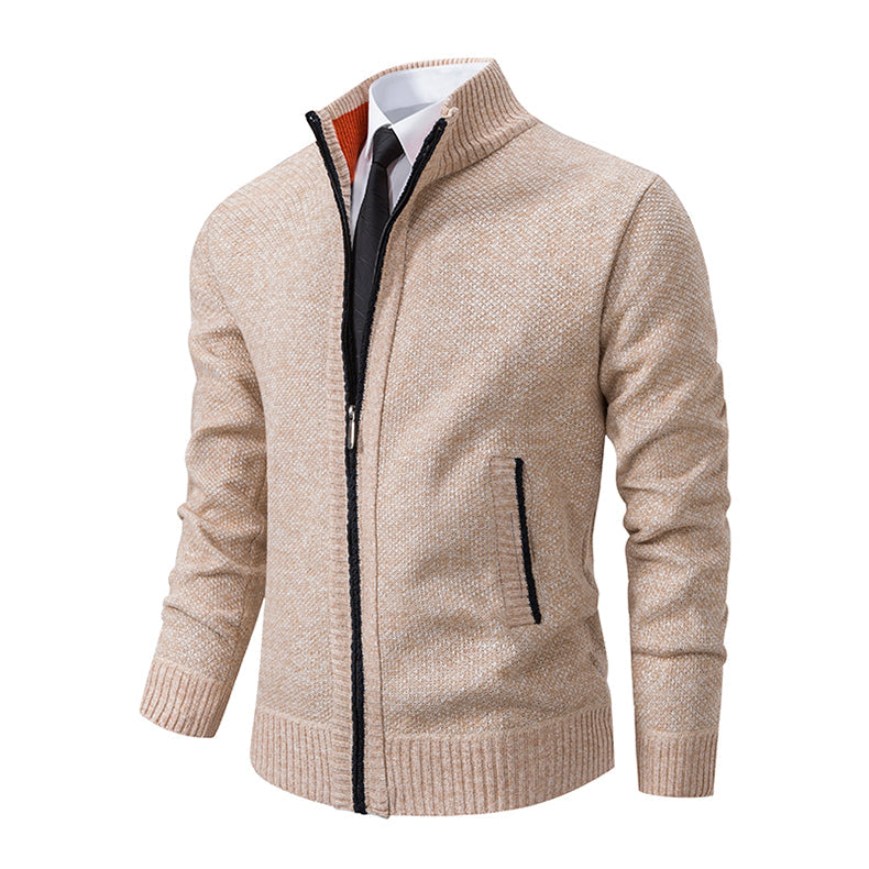 Cardigan Uomo Testurizzato con Zip Integrale e Collo Alto