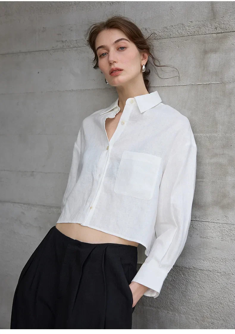 Chemise courte oversize pour femme, 100 % lin