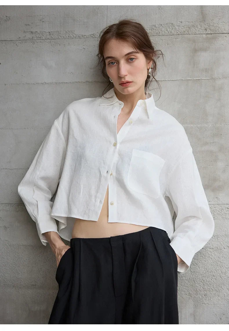 Chemise courte oversize pour femme, 100 % lin