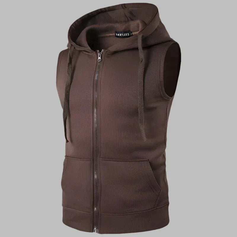 Gilet Uomo con Cappuccio e Zip – Felpa Smanicata Leggera e Casual