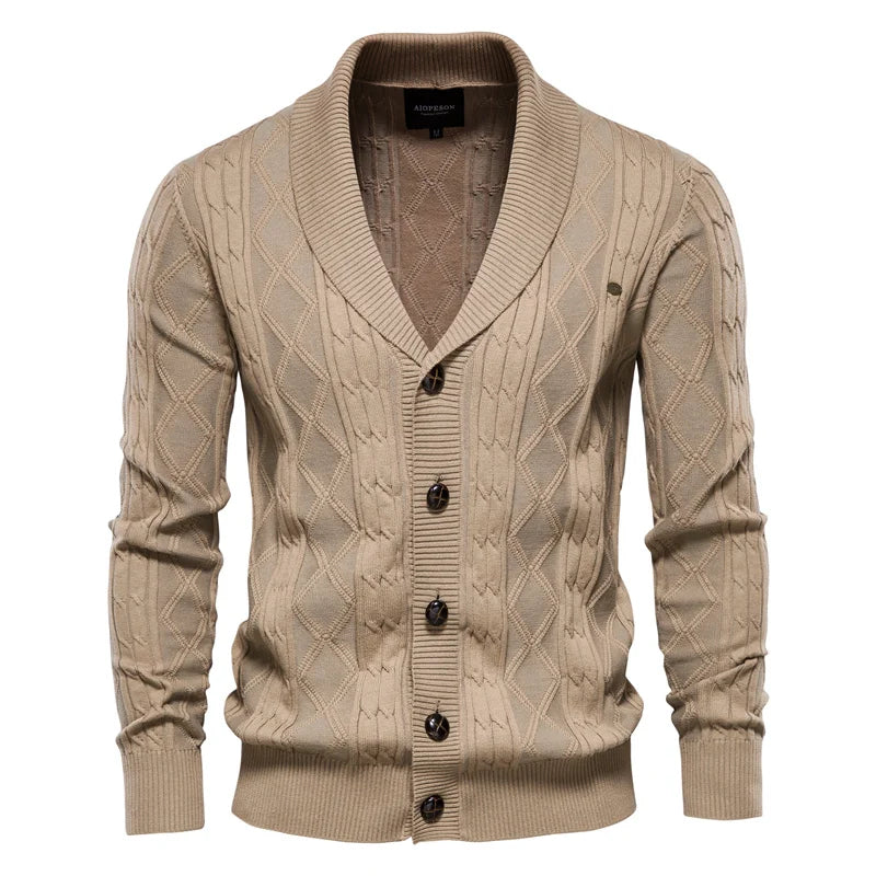 Cardigan homme à col châle - Pull torsadé élégant avec boutons