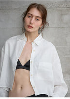 Chemise courte oversize pour femme, 100 % lin