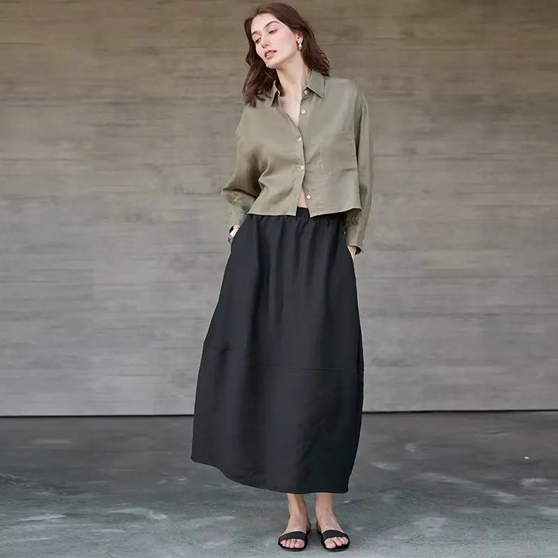 Chemise courte oversize pour femme, 100 % lin